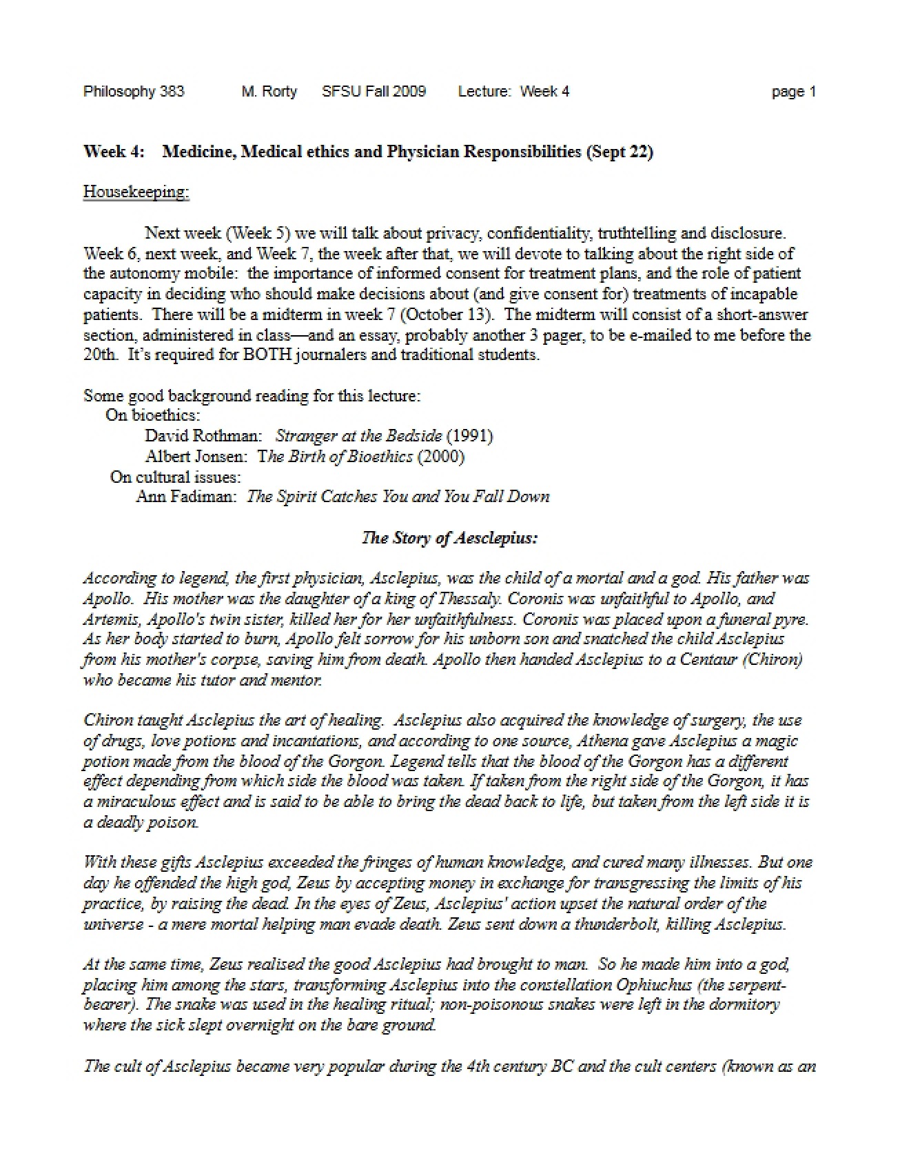 Overview of Medicine, Medical Ethics, and Physician Responsibilities