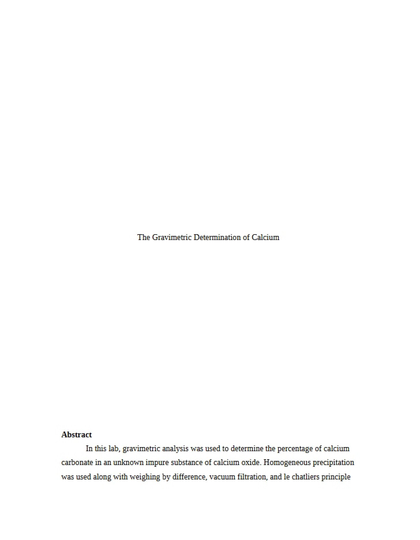 Laboratory Determining Calcium Gravimetrically