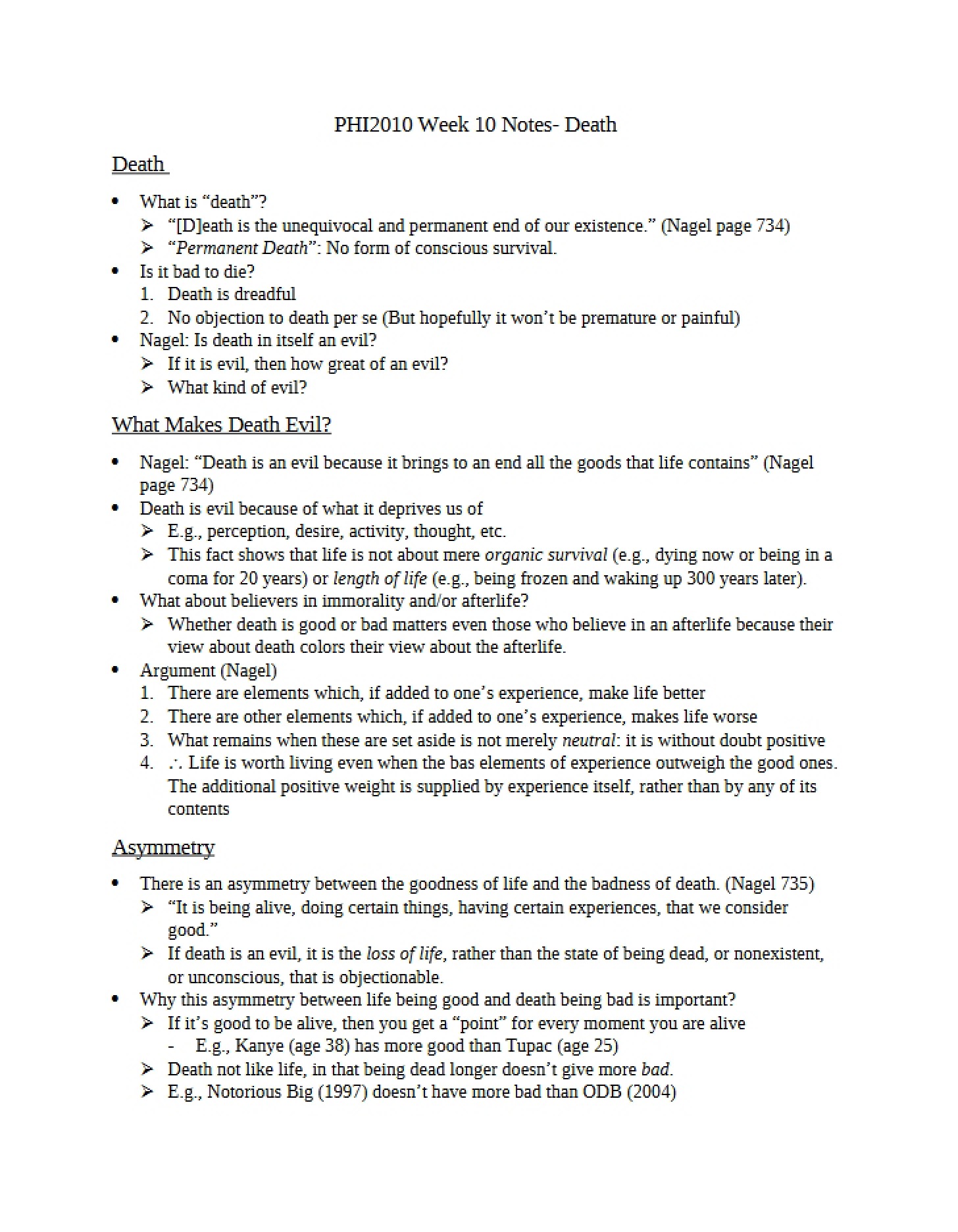 Death Week 10 Notes