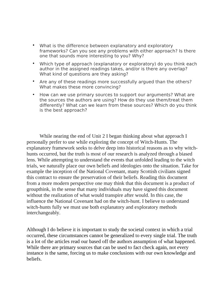Explanatory vs Exploratory Frameworks