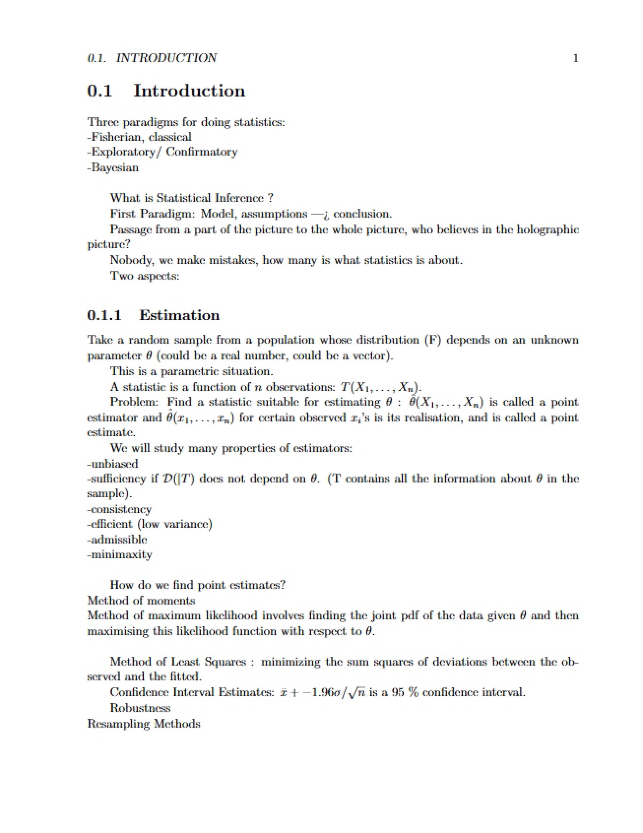 Course Notes on Statistical Inference