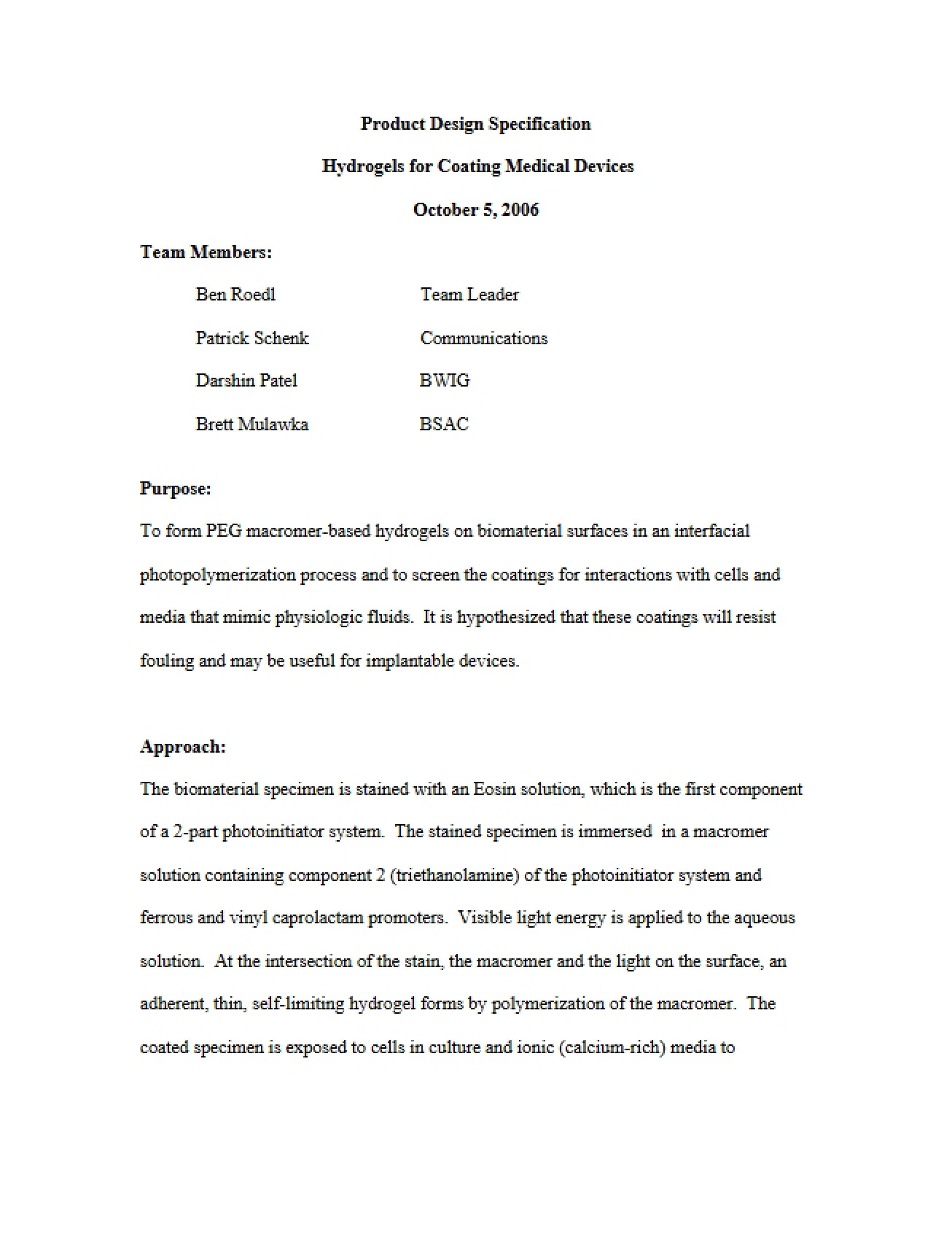 Medical Device Hydrogel Coatings
