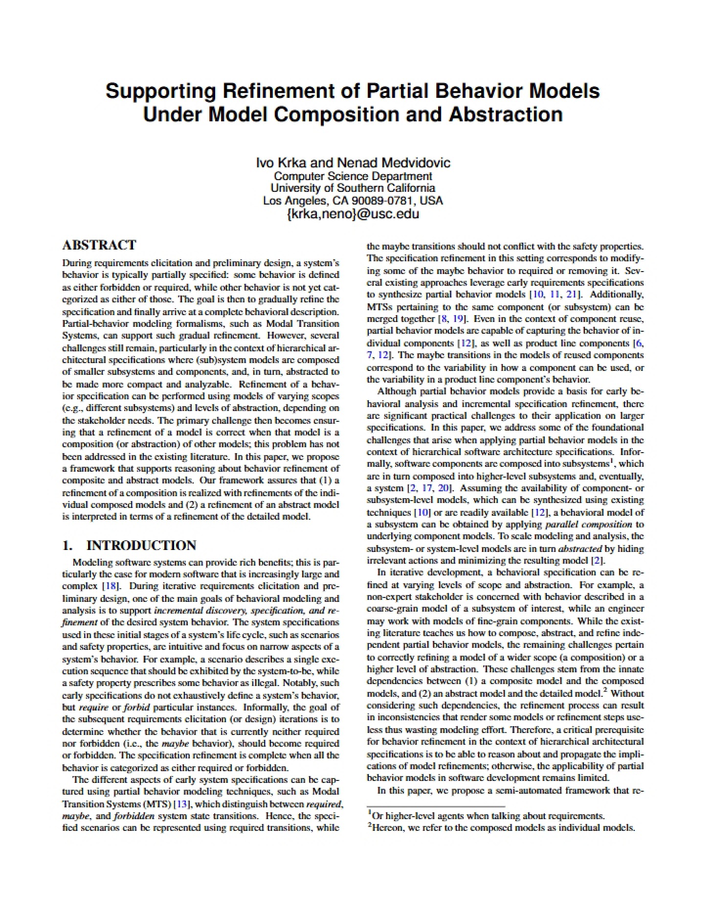 USC CSSE Report 2010-510