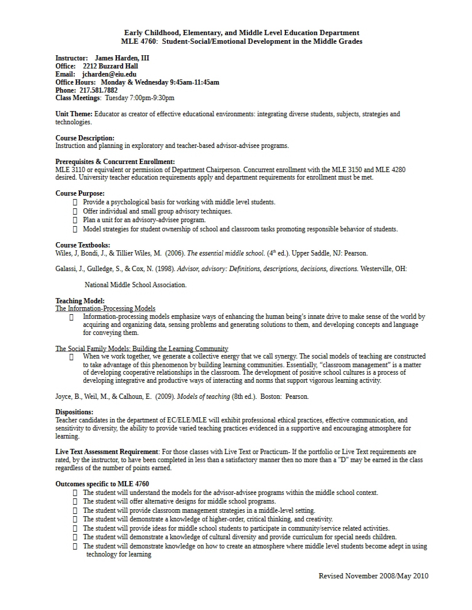 Academic Syllabus for MLE 4760