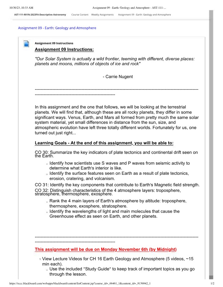 Earth's Geology and Atmosphere - Assignment 09