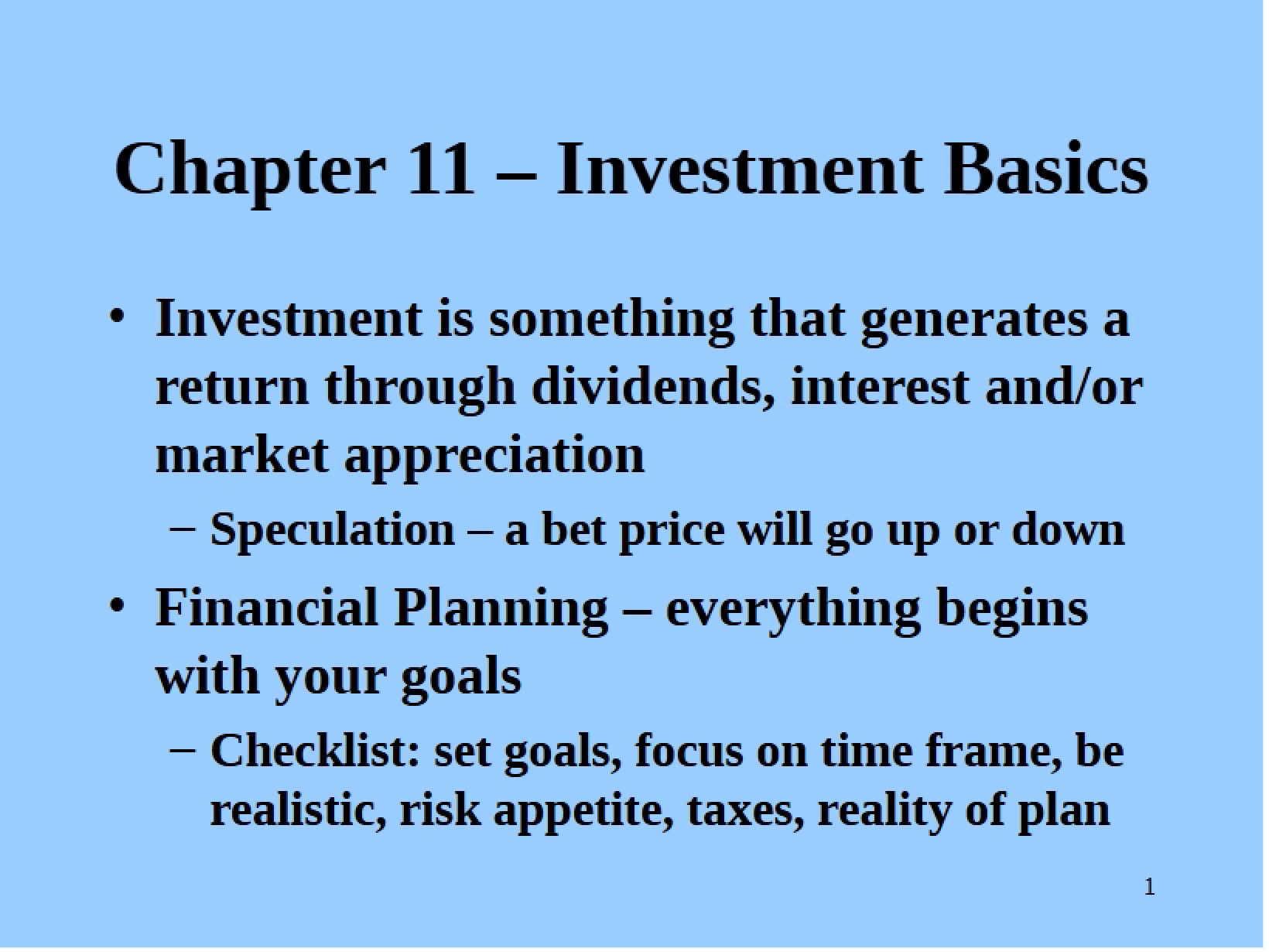 Basics of Investing (Chapter 11)