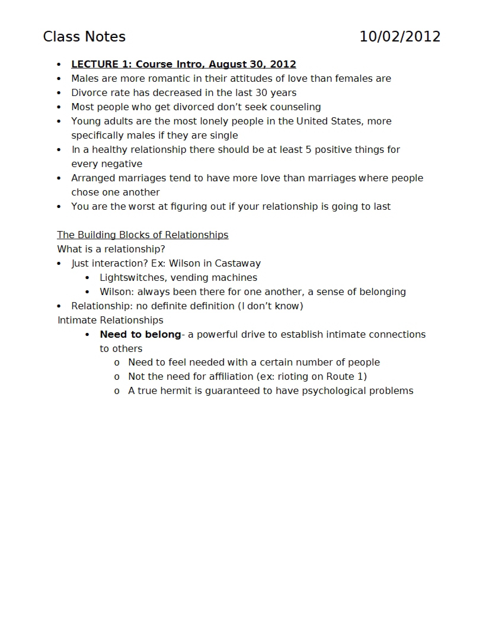 Academic Notes on Relationships