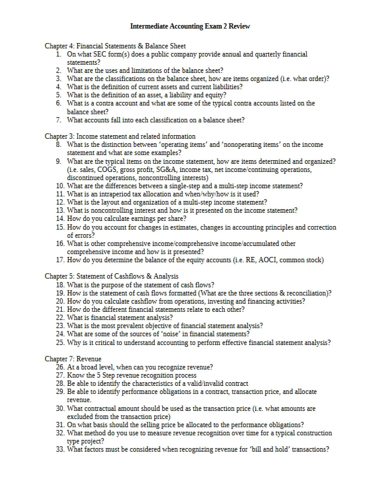 Review for the Second Intermediate Accounting Exam