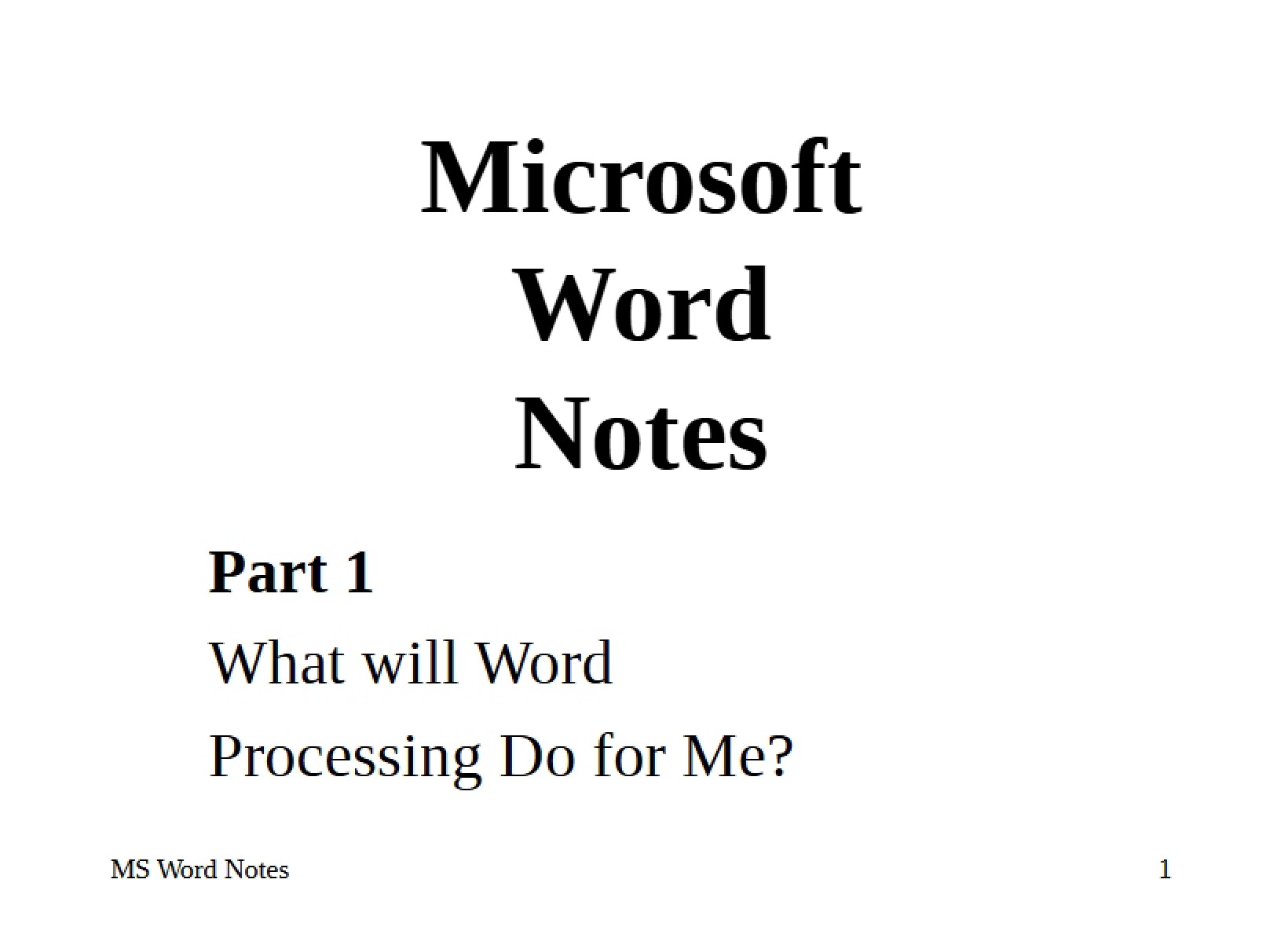 Notes on Microsoft Word