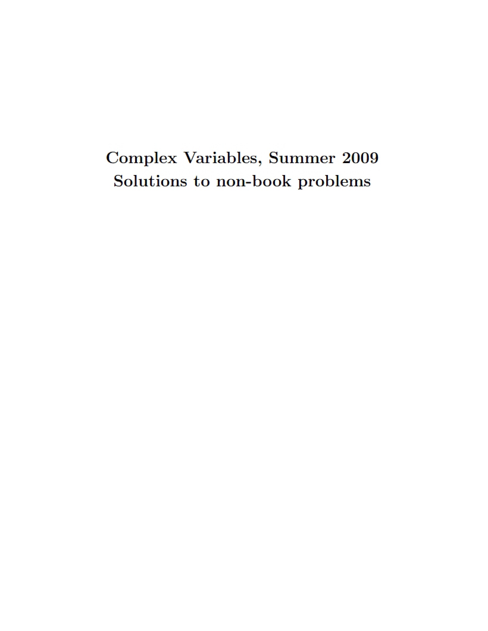 Homework Solutions Complex Variables