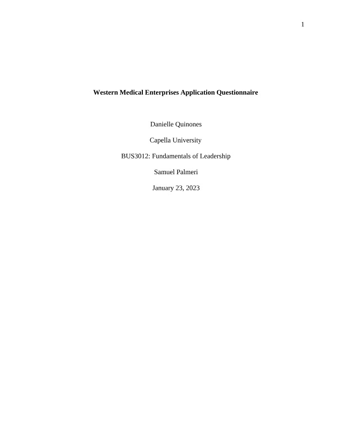 Western Medical Enterprises Application Questionnaire Draft