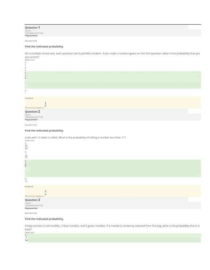 Test Questions and Solutions for Probability