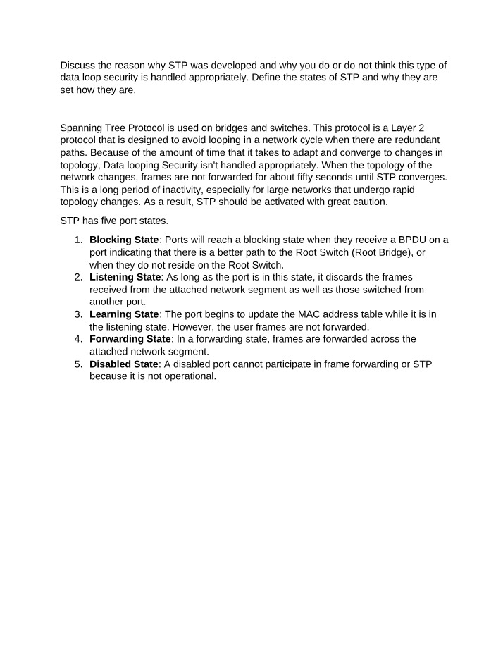 Spanning Tree Protocol - Purpose and States