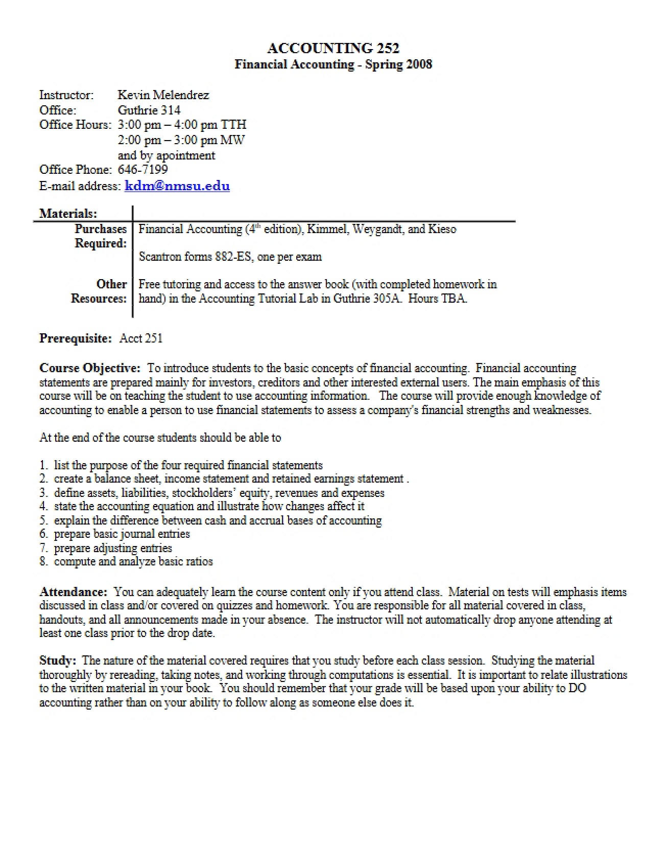 Syllabus for Financial Accounting