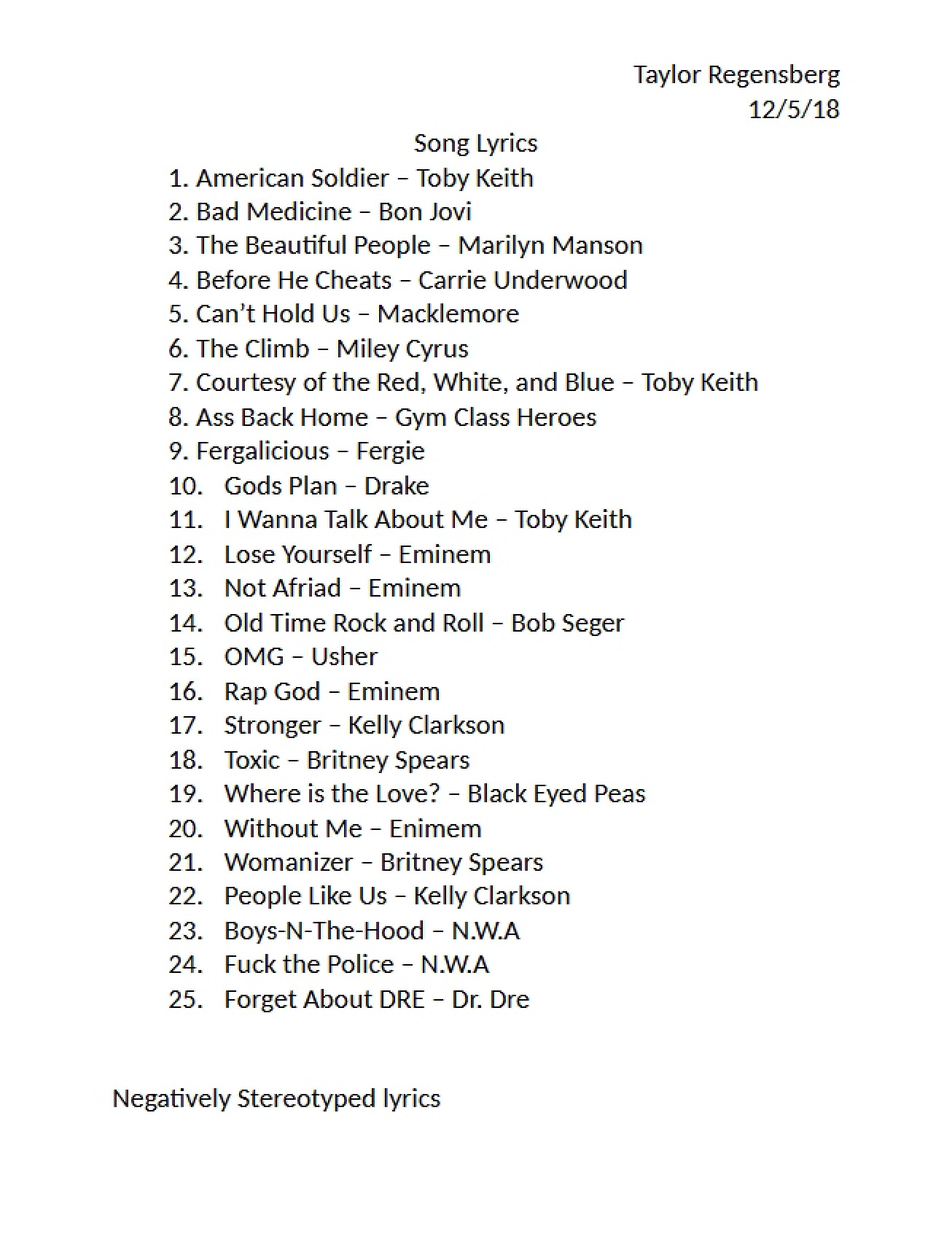 Song Lyrics Collection