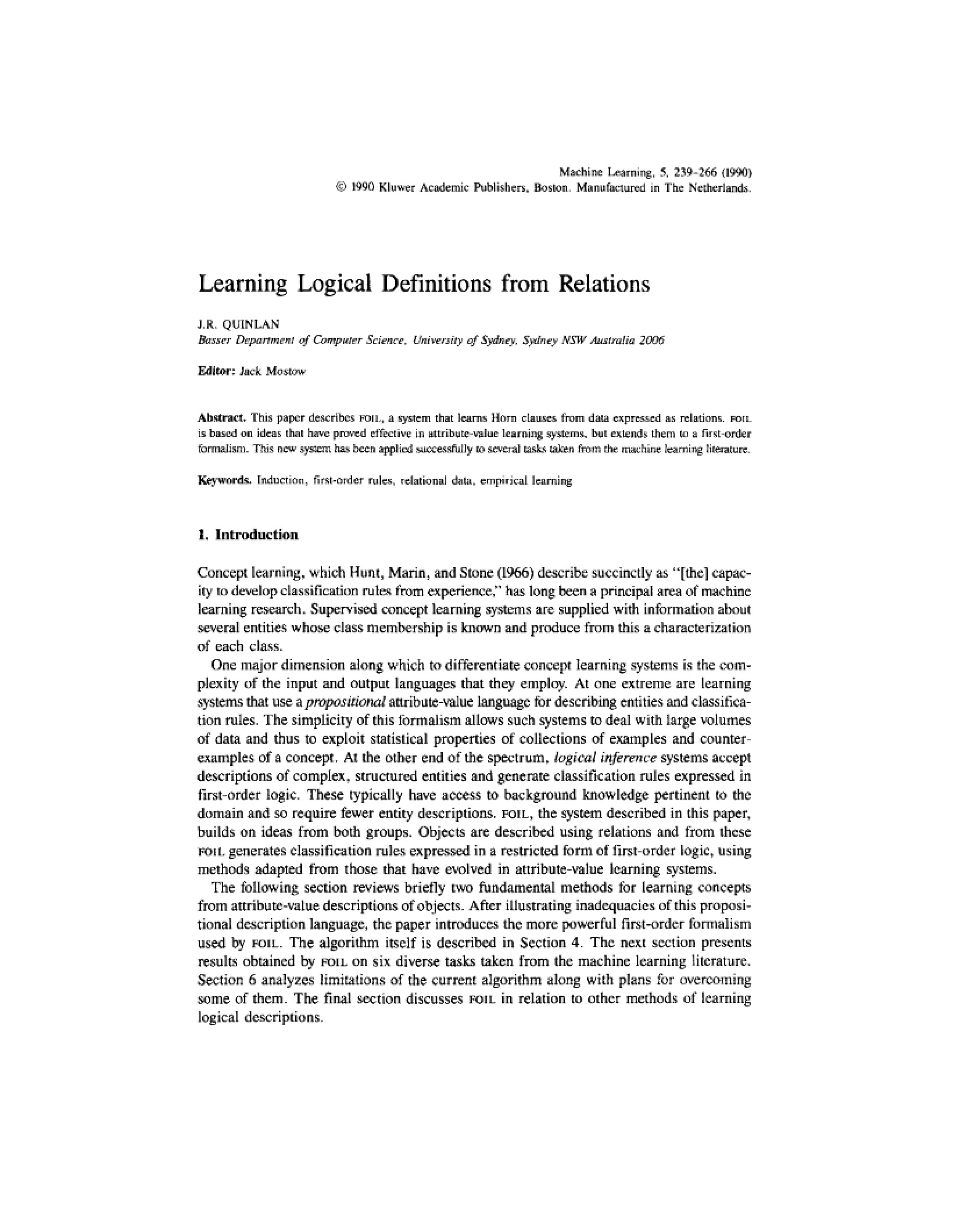 Relations for Learning Logical Definitions