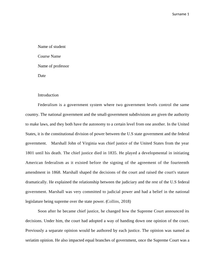 John Marshall's Impact on American Federalism