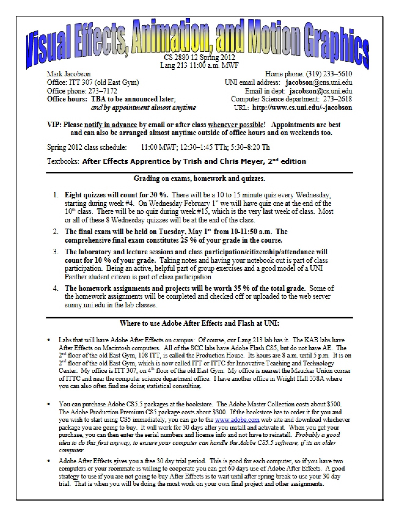 Syllabus for Visual Effects and Motion Graphics
