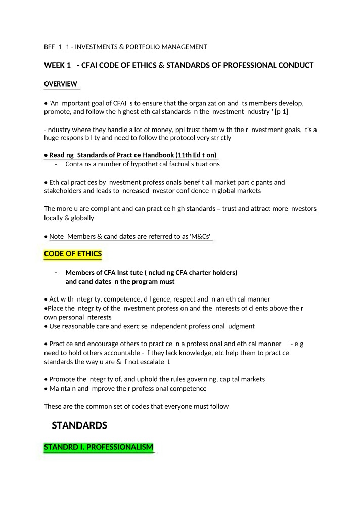 Code of Ethics and Standards of Professional Conduct from CFAI