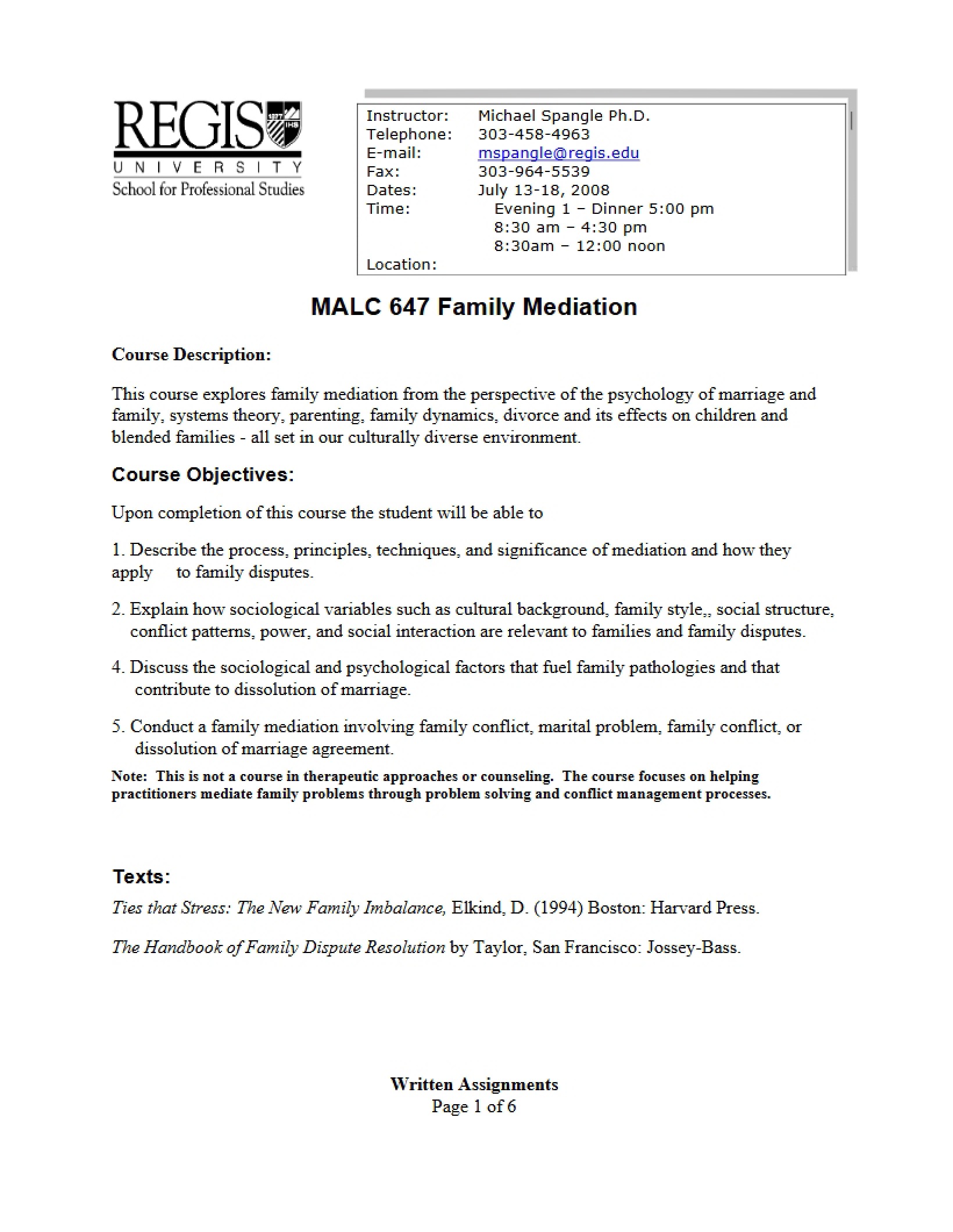 Family Mediation Syllabus