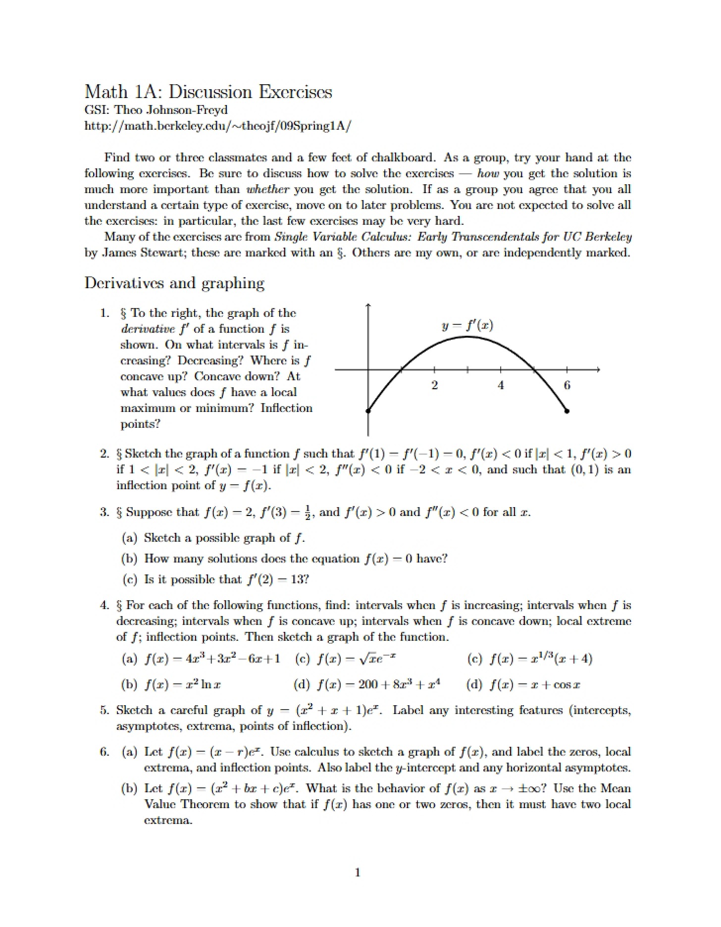 Discussion Exercises (Math 1A)