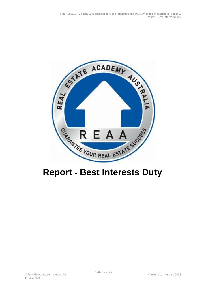 Report on Best Interest Duty