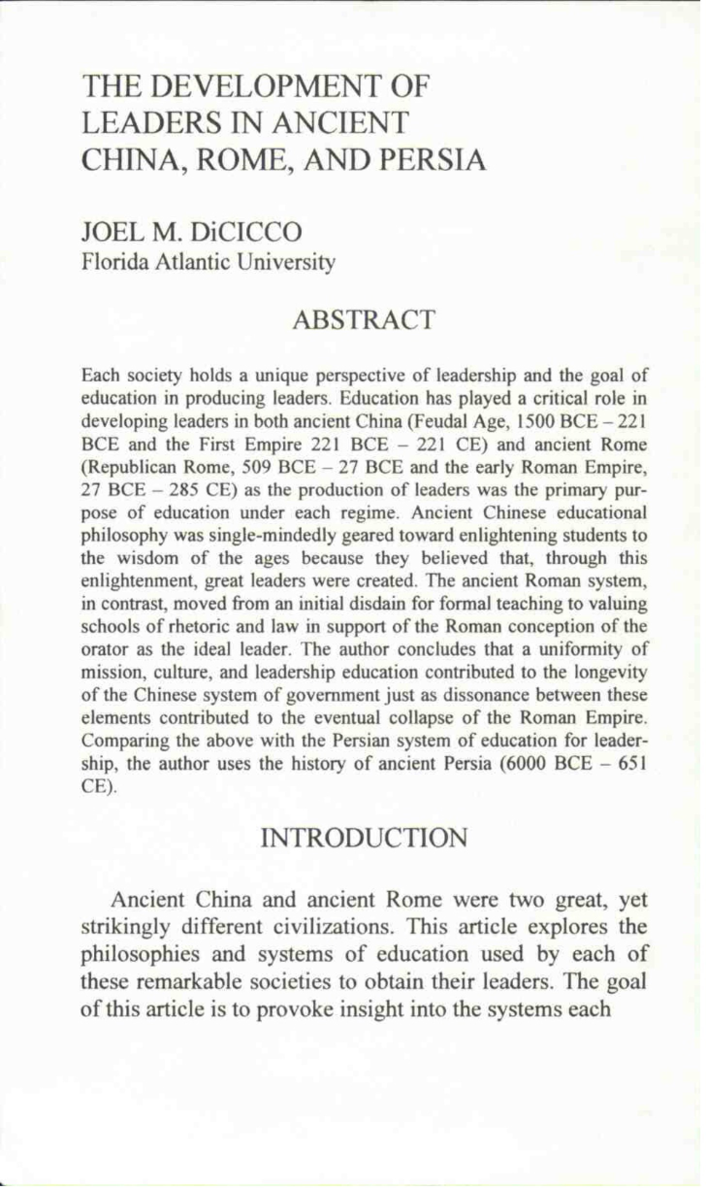 Leadership in Ancient Times