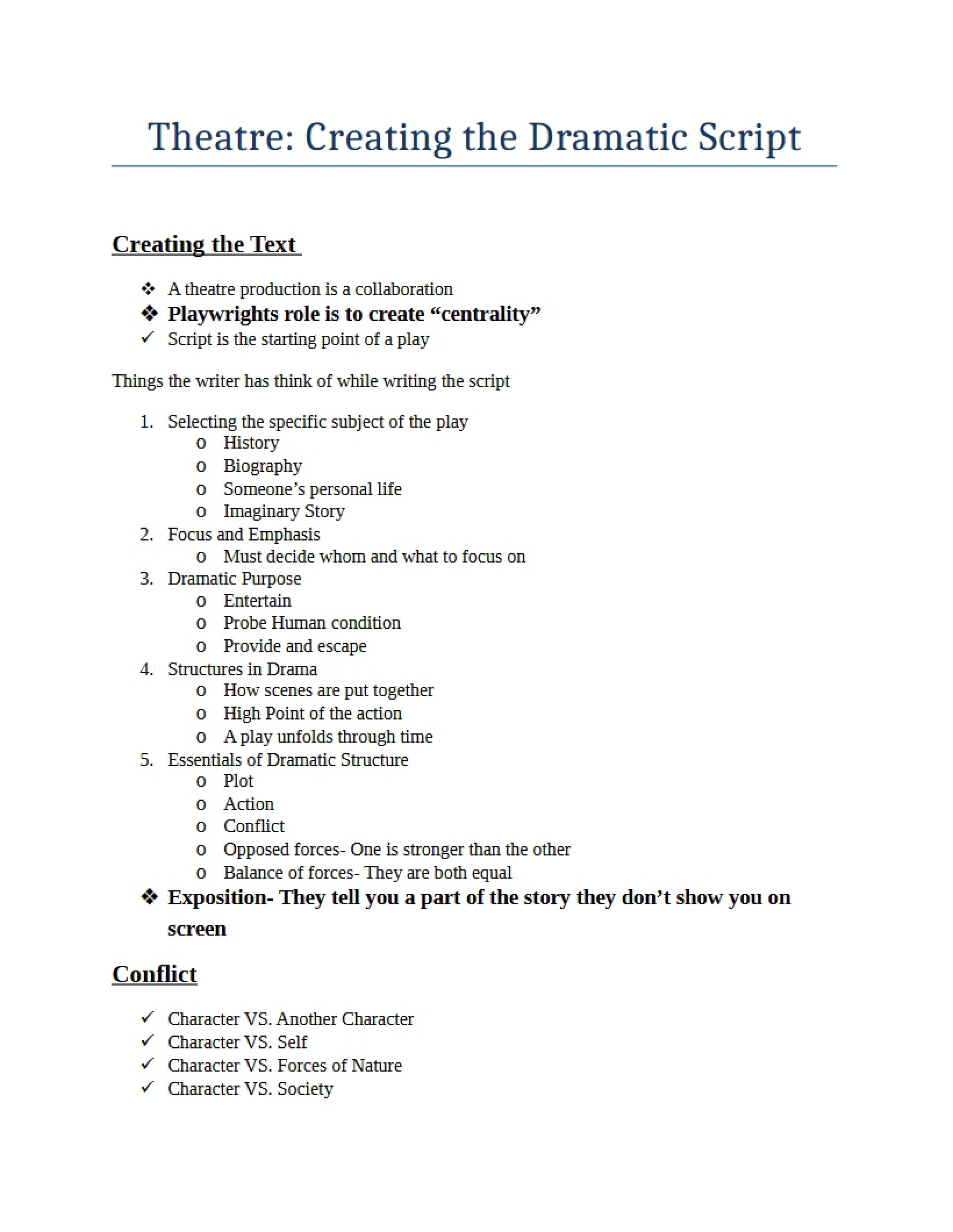 Creating a Dramatic Theatre Script