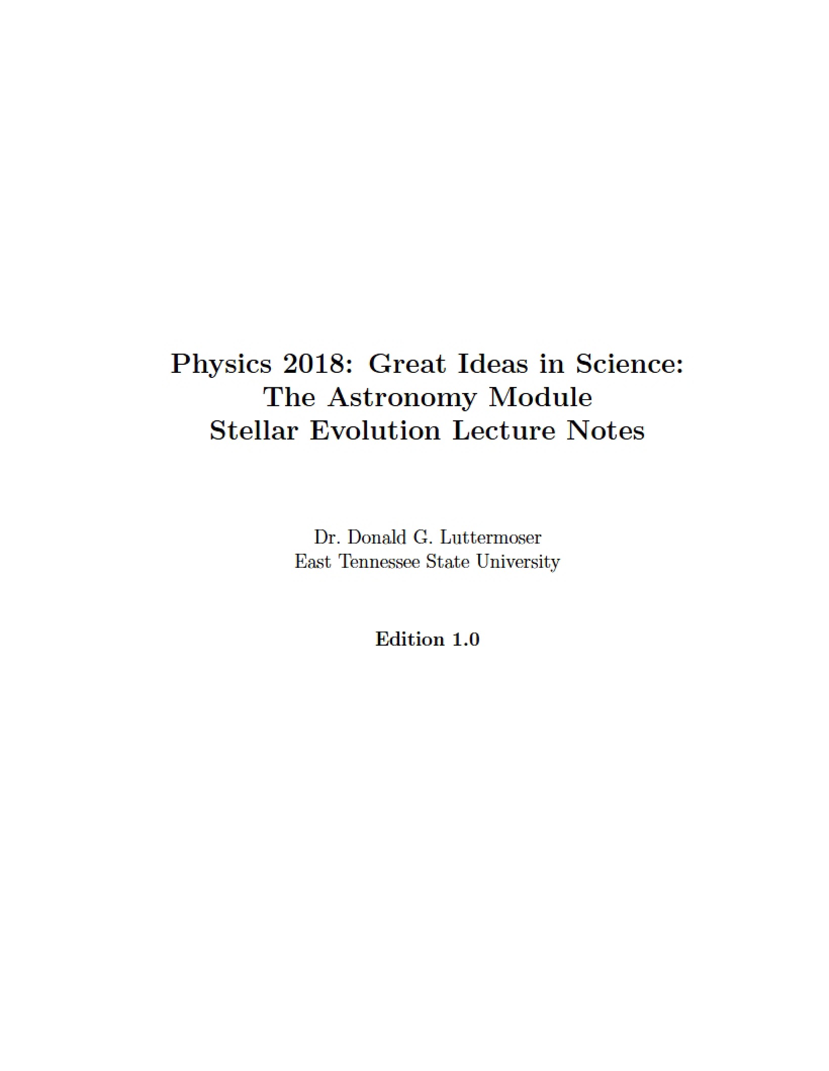 Stellar Evolution Astronomy Module Notes