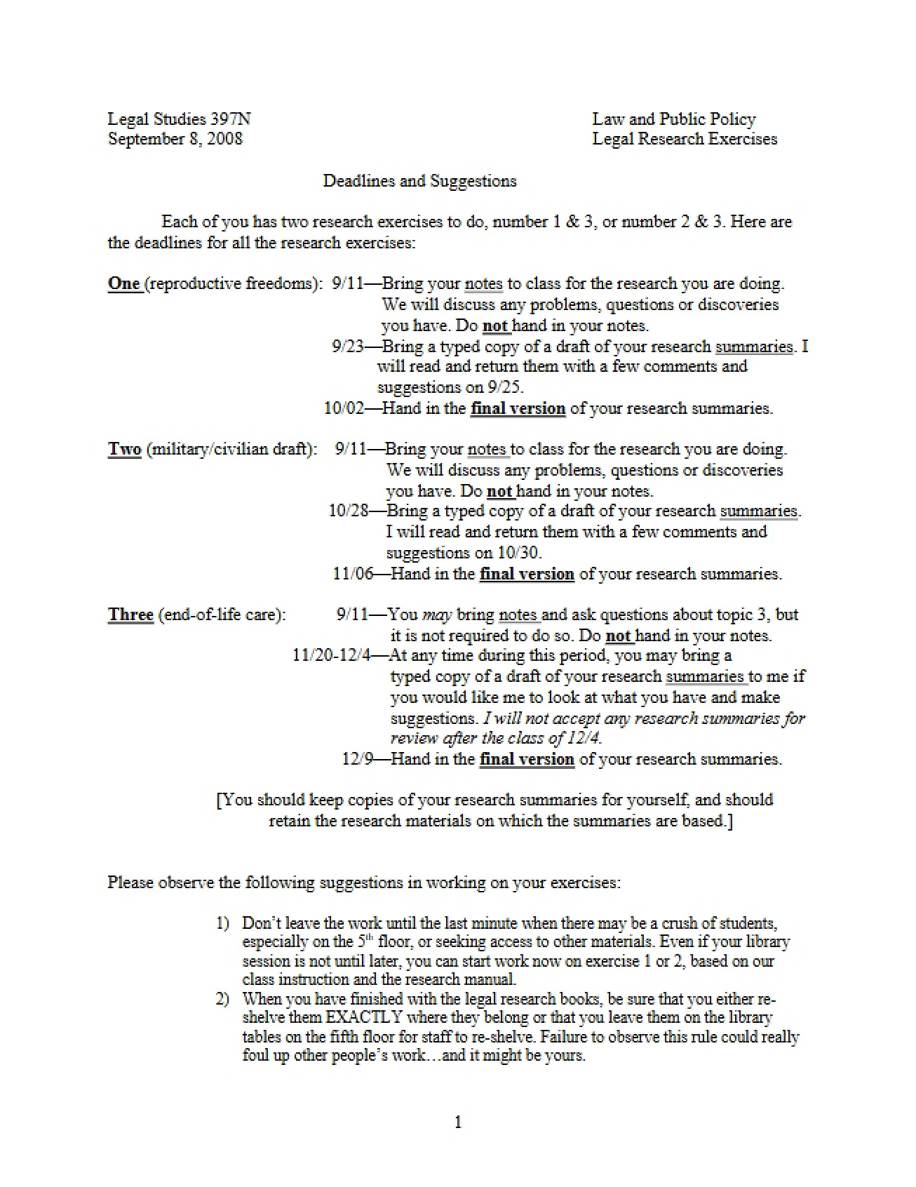 Suggestions for Research (Legal 397N)