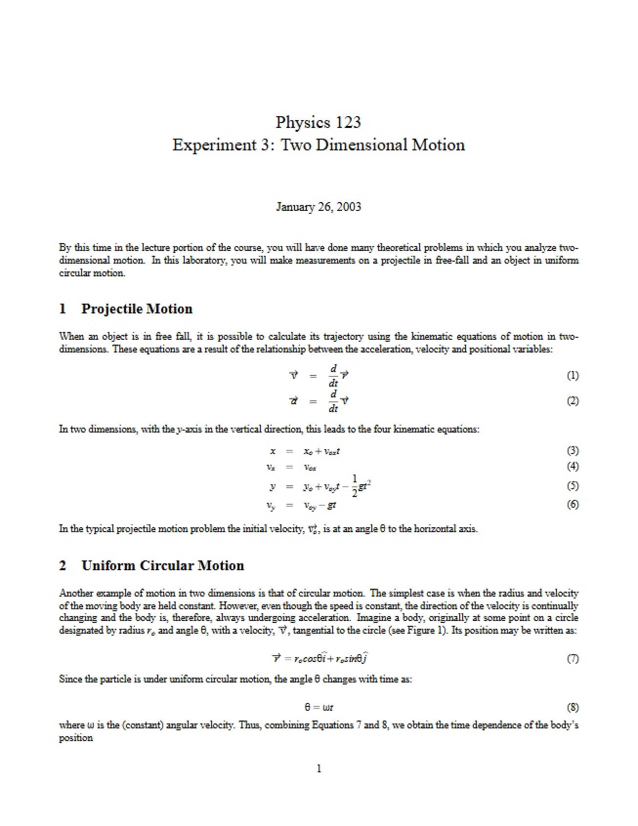 Mechanics Lecture Notes for General Physics I