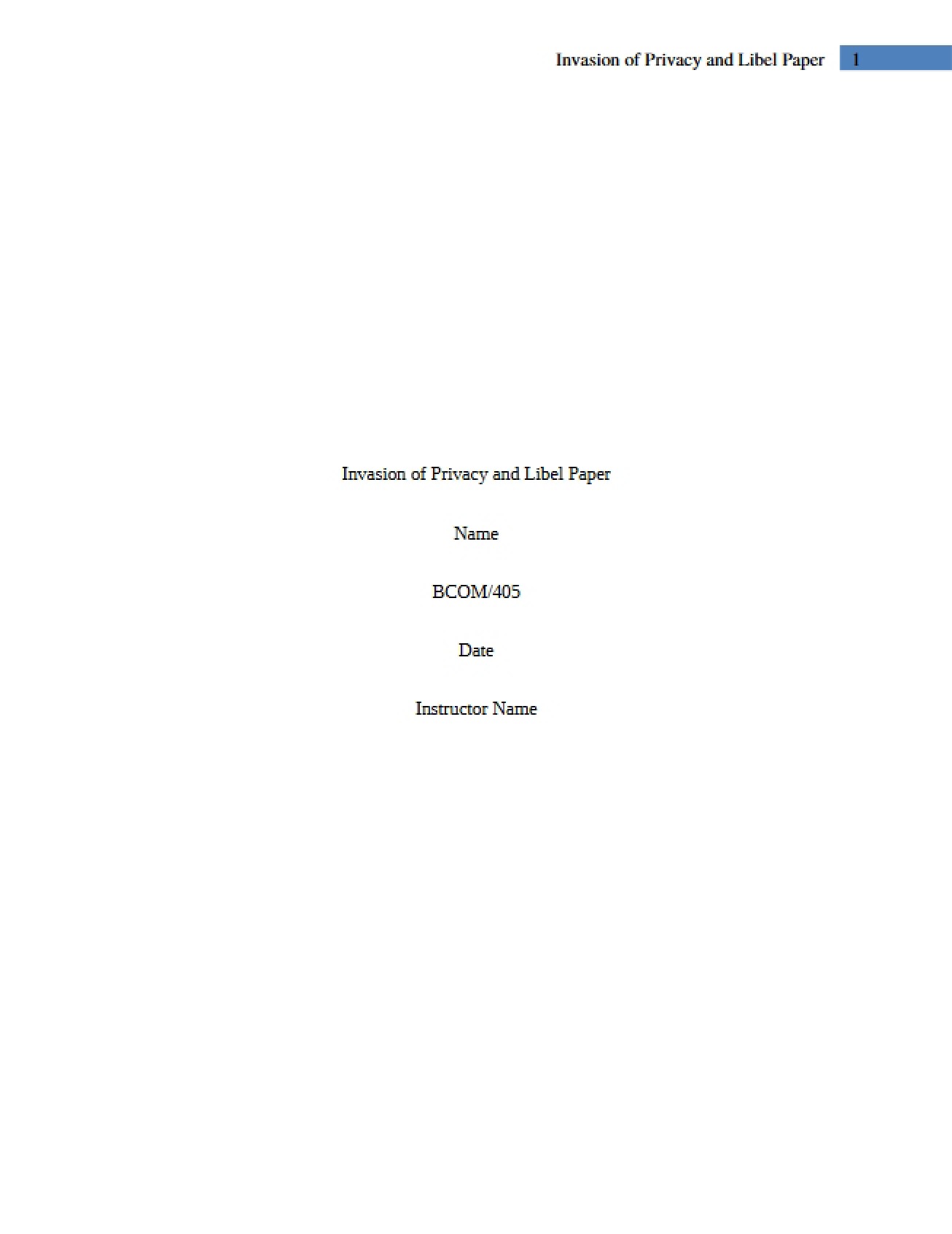 Paper on Invasion of Privacy and Libel