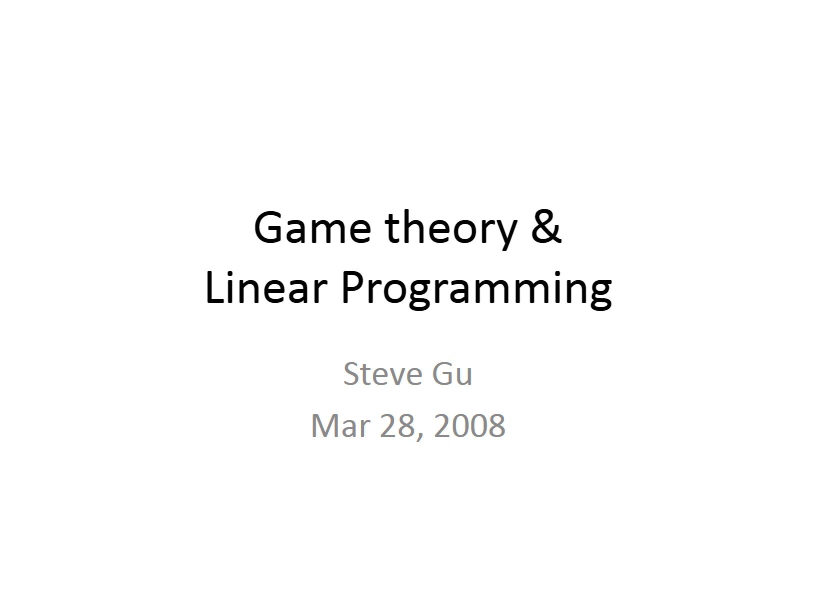 Theory of Games and Linear Programming