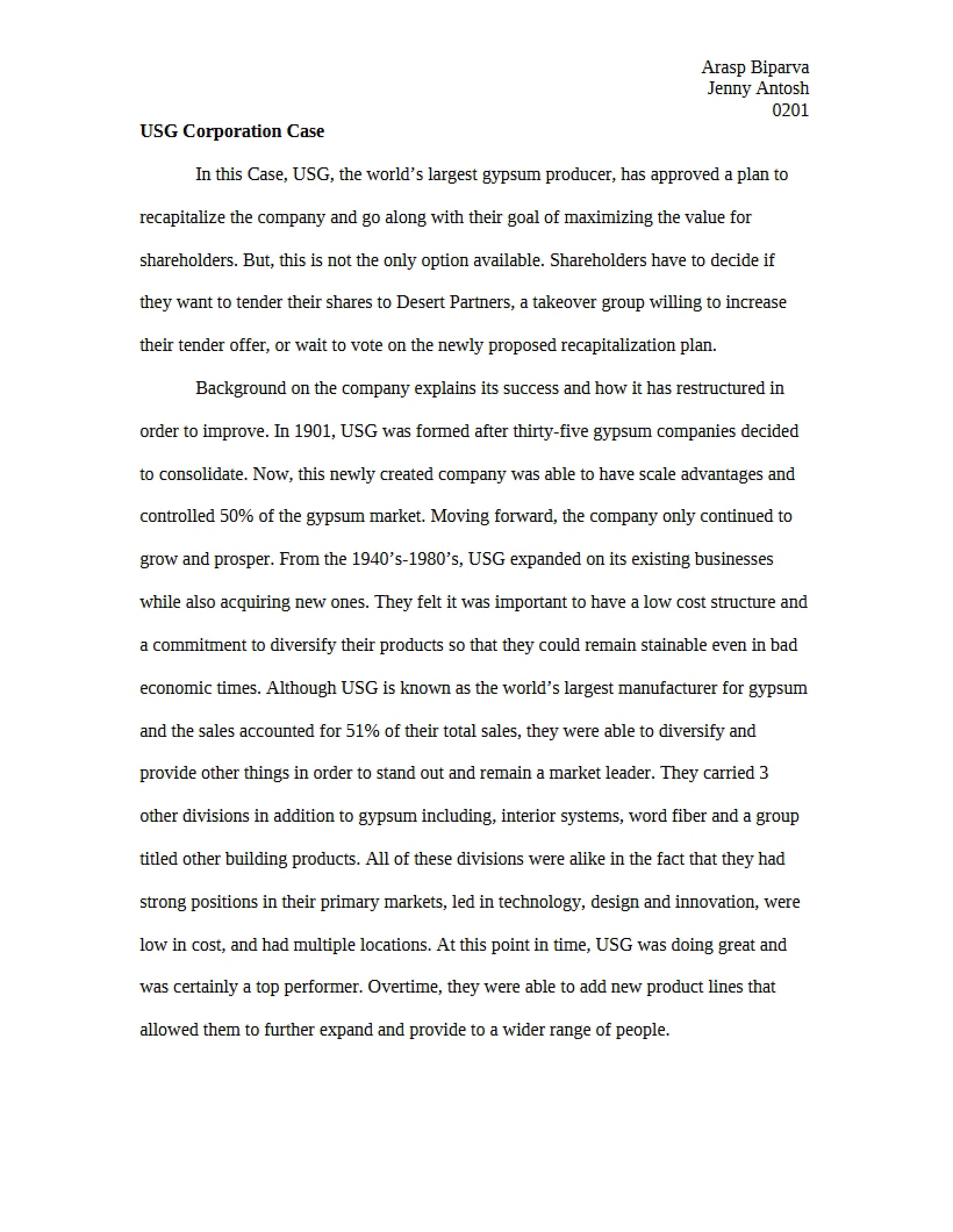 Case Study USG Corporation