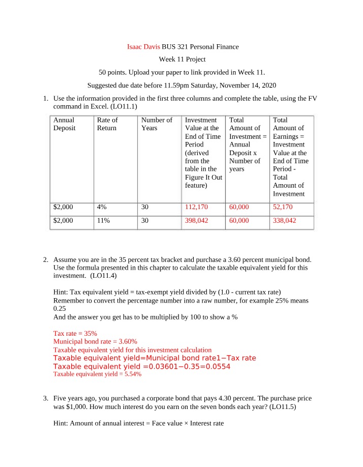 Investment Value and Earnings Calculations