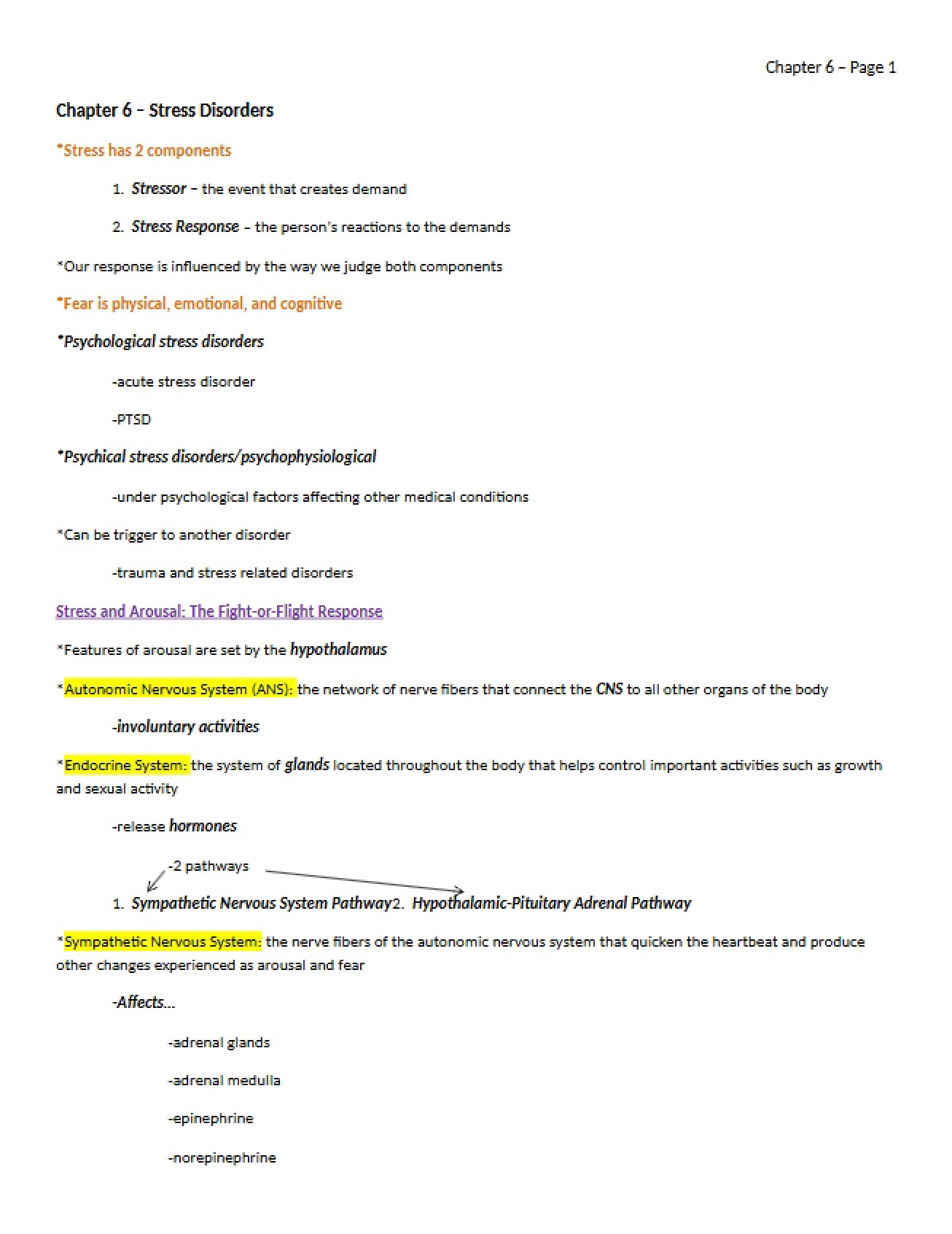 Disorders of Stress (Chapter 6)