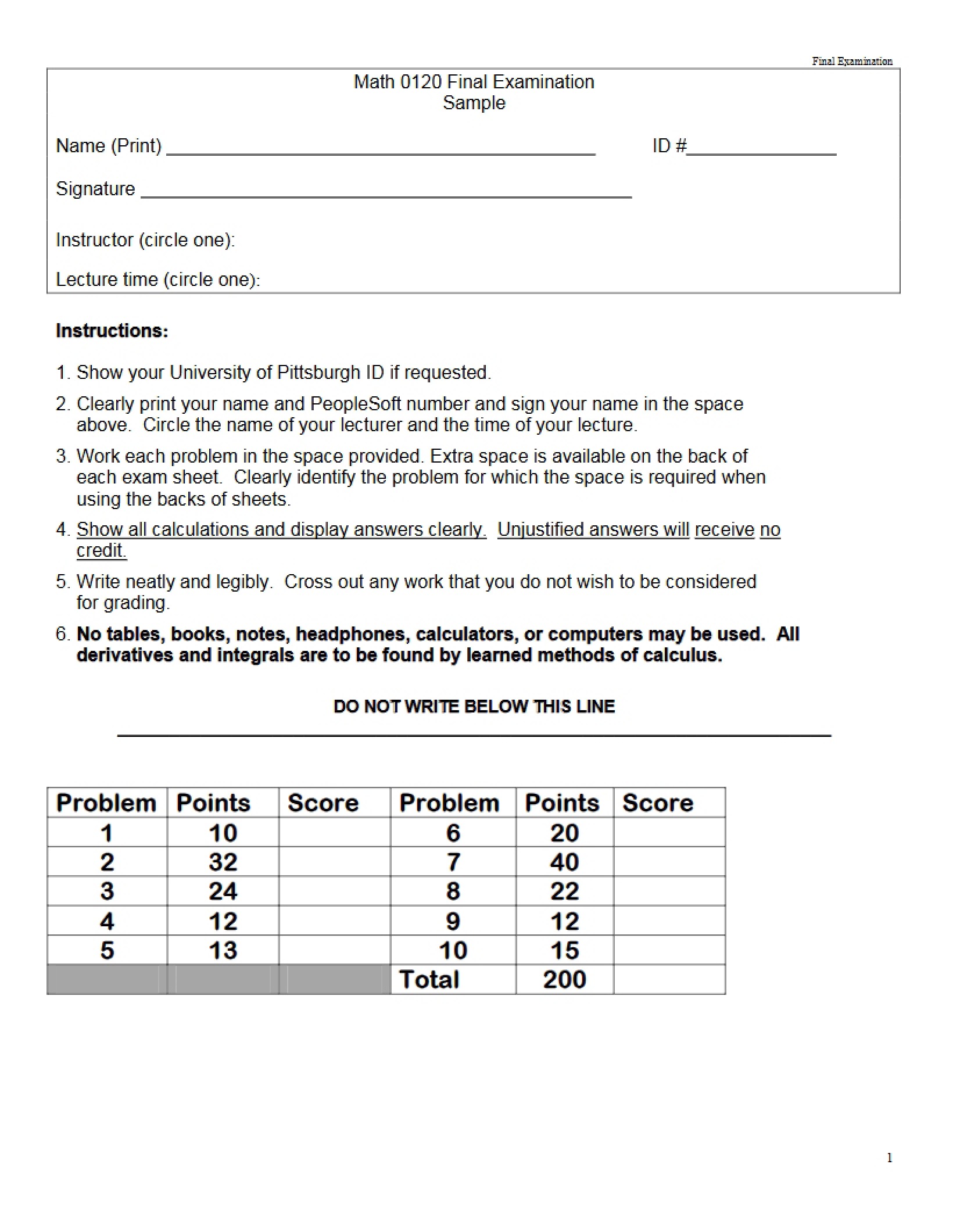 Sample Final Exam