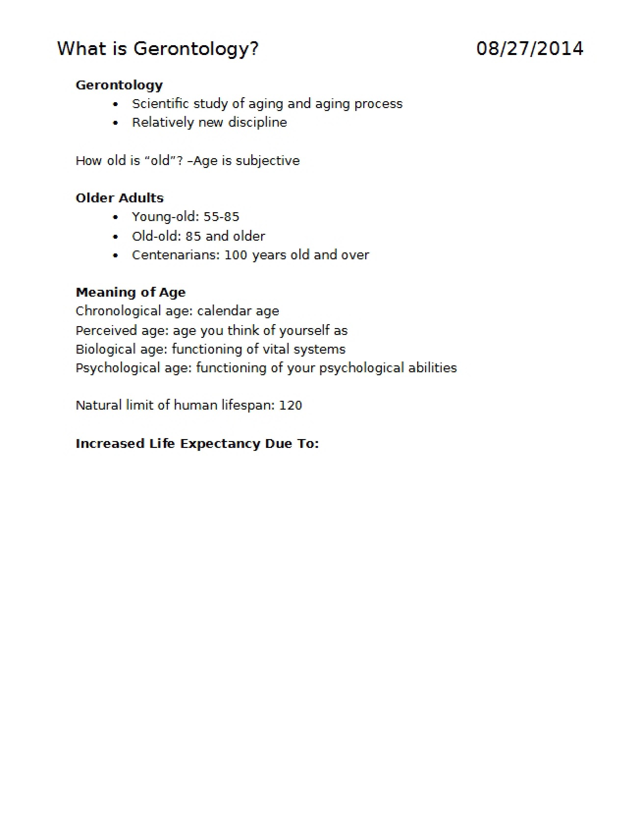Gerontology Fundamentals