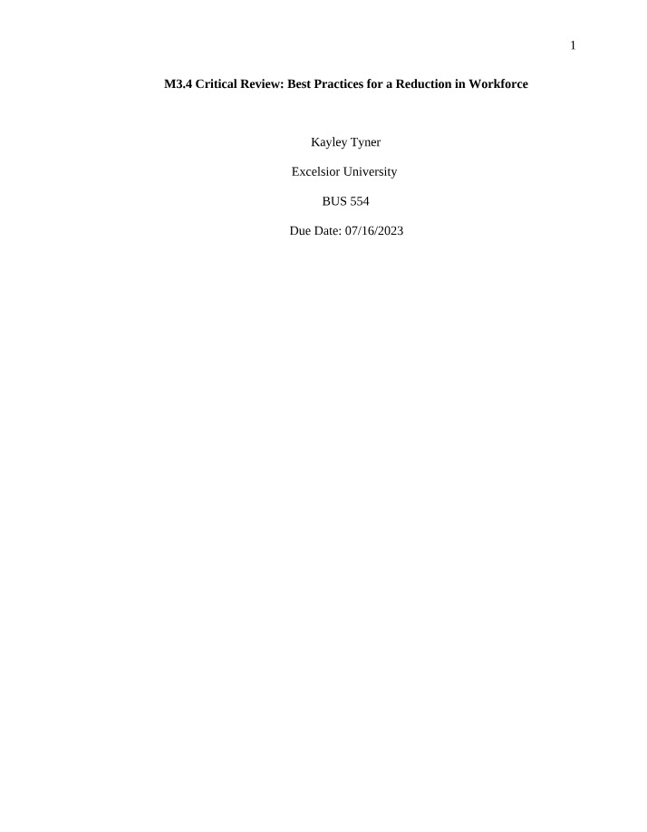 Critical Review of Workforce Reduction Practices