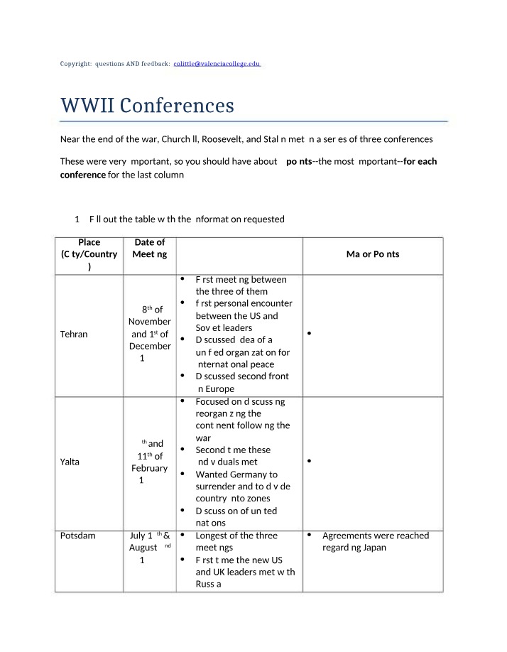WWII Conferences - Key Agreements from Tehran, Yalta, and Potsdam
