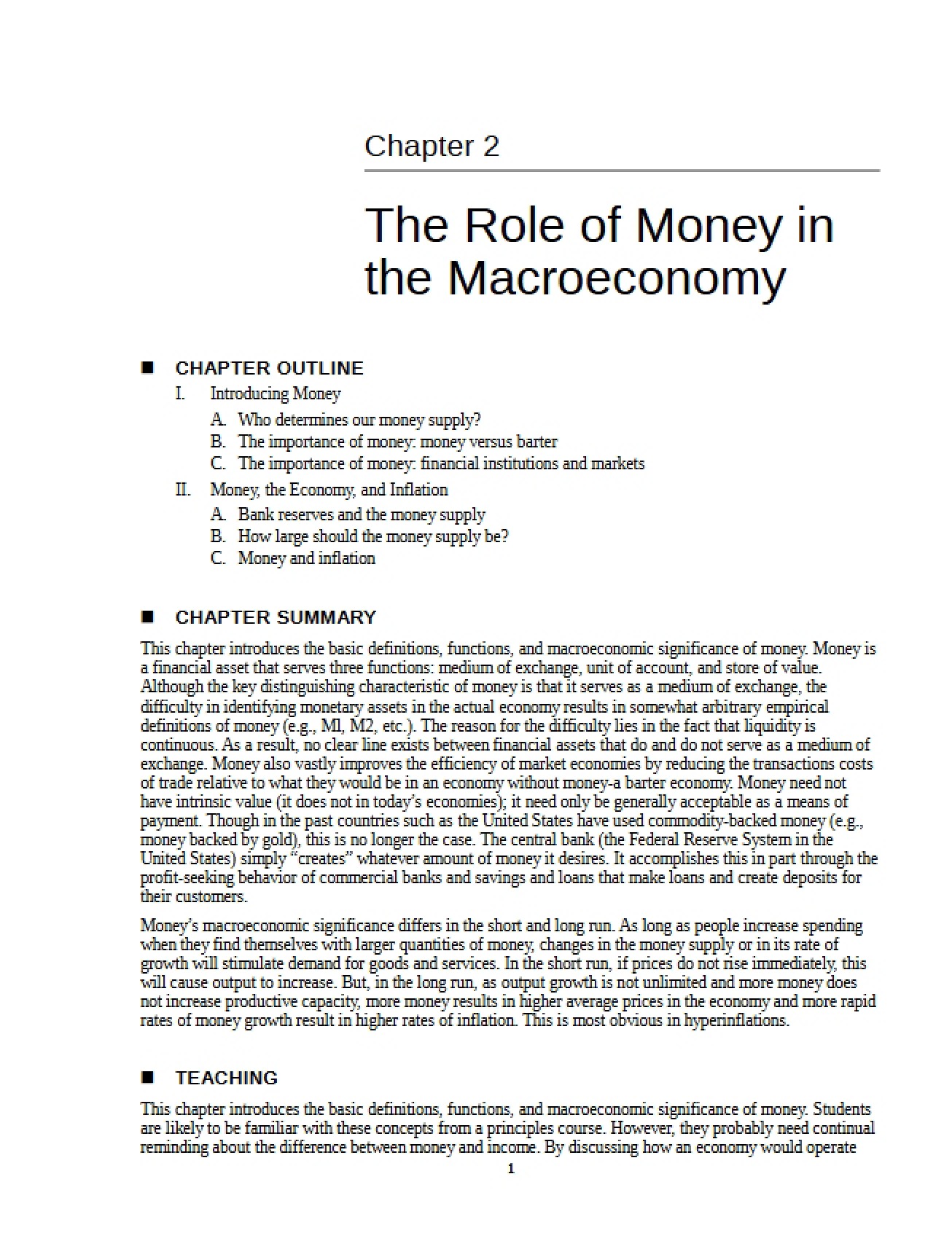 Money's Role in Macroeconomy (Chapter 2)