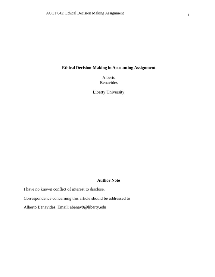 Assignment - Ethical Decision Making in Accounting