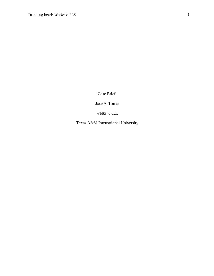 Case Brief - Weeks v. U.S