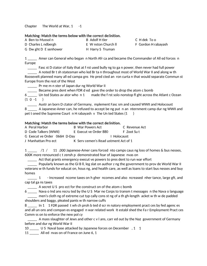 World at War - Key Figures, Events, and Impact (1937-1945)