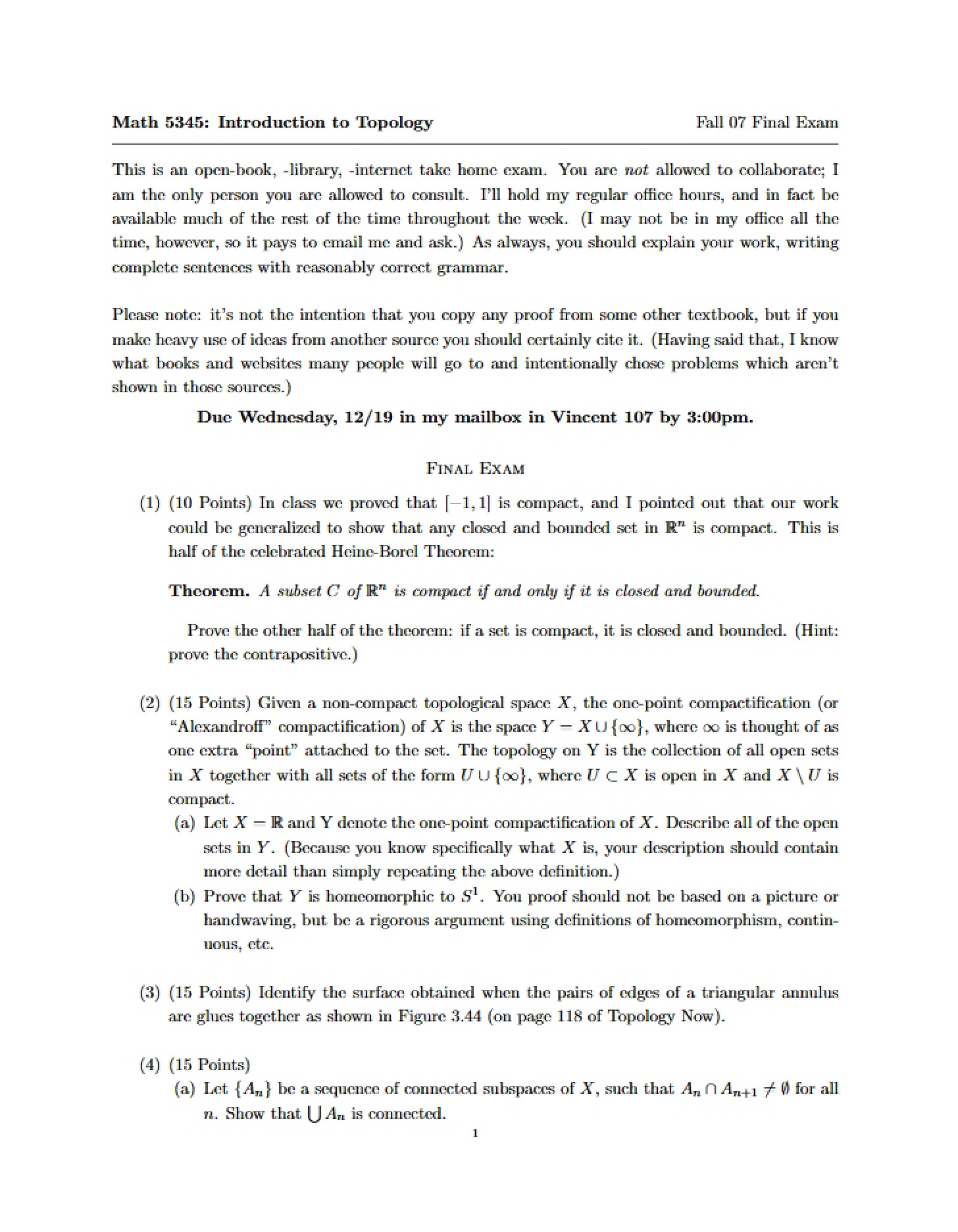 Final Examination MATH 5345H
