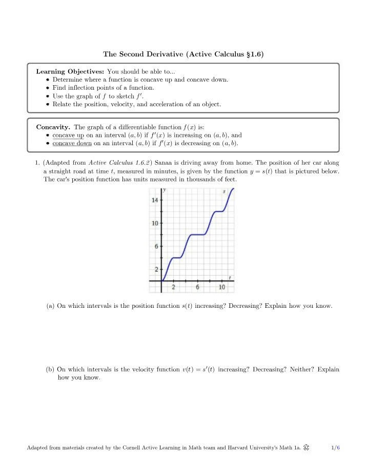 Active Calculus 1.6 - The Second Derivative
