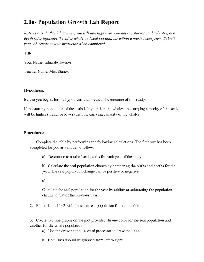 Lab Report for Population Growth