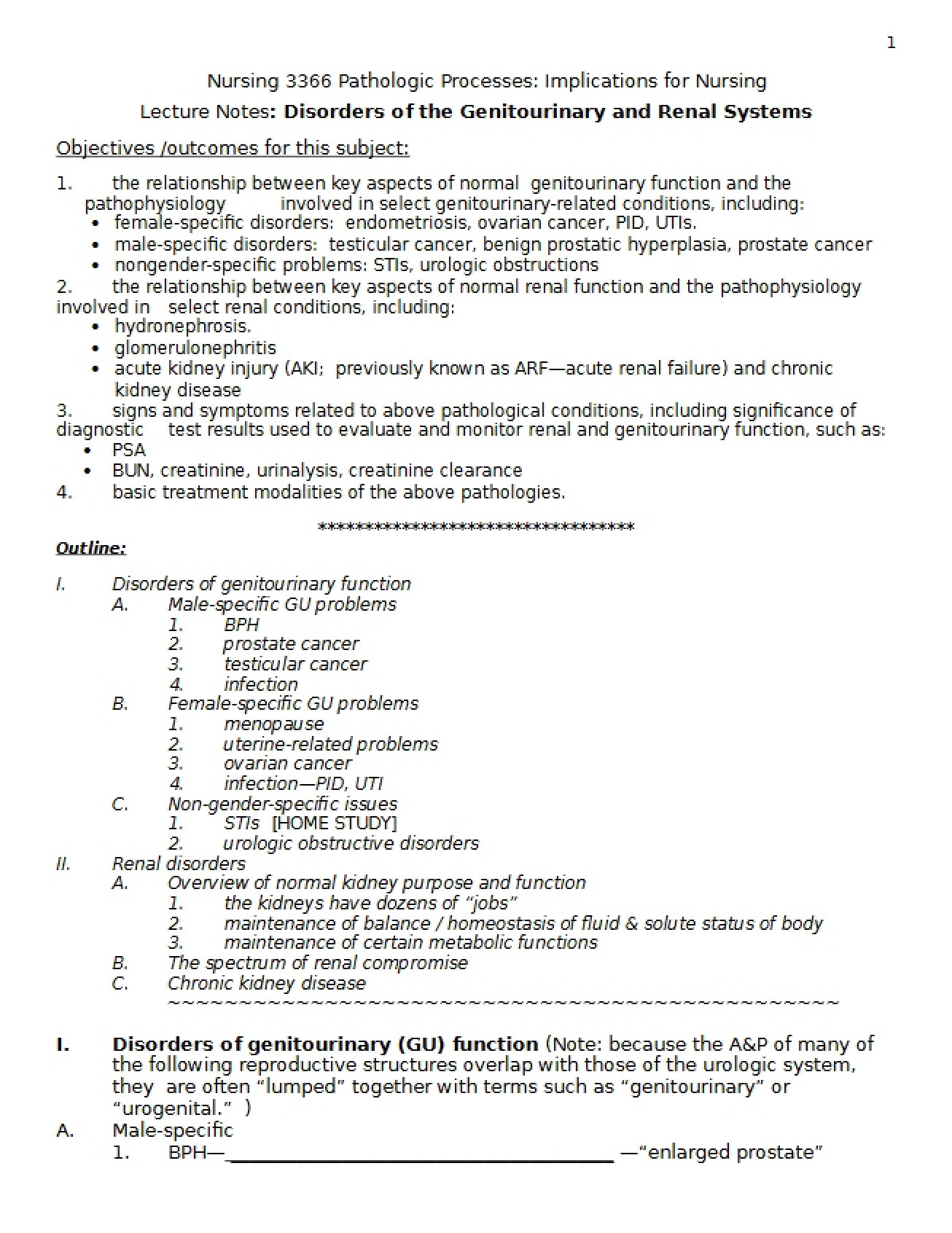 Renal and Genitourinary Systems