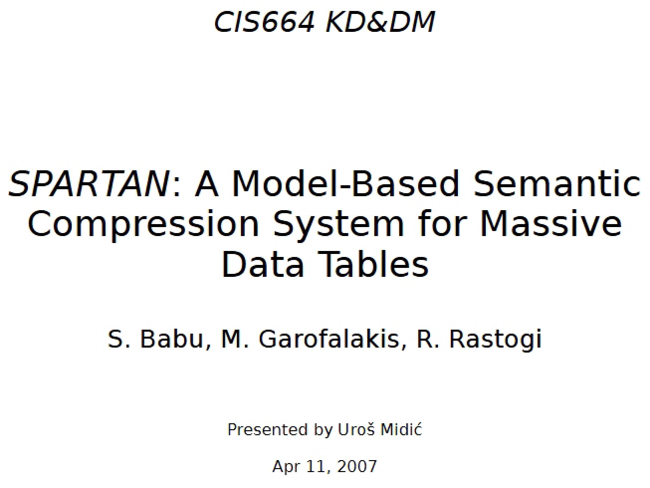 Semantic Compression for Massive Data Tables