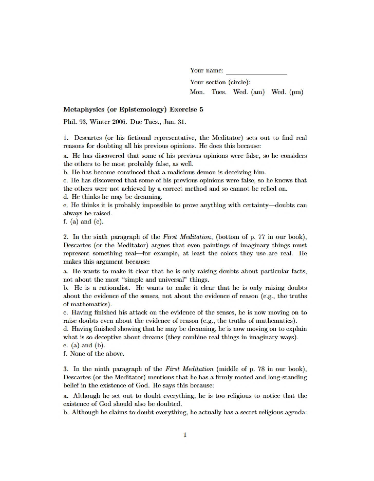 Exercise 5 Metaphysics